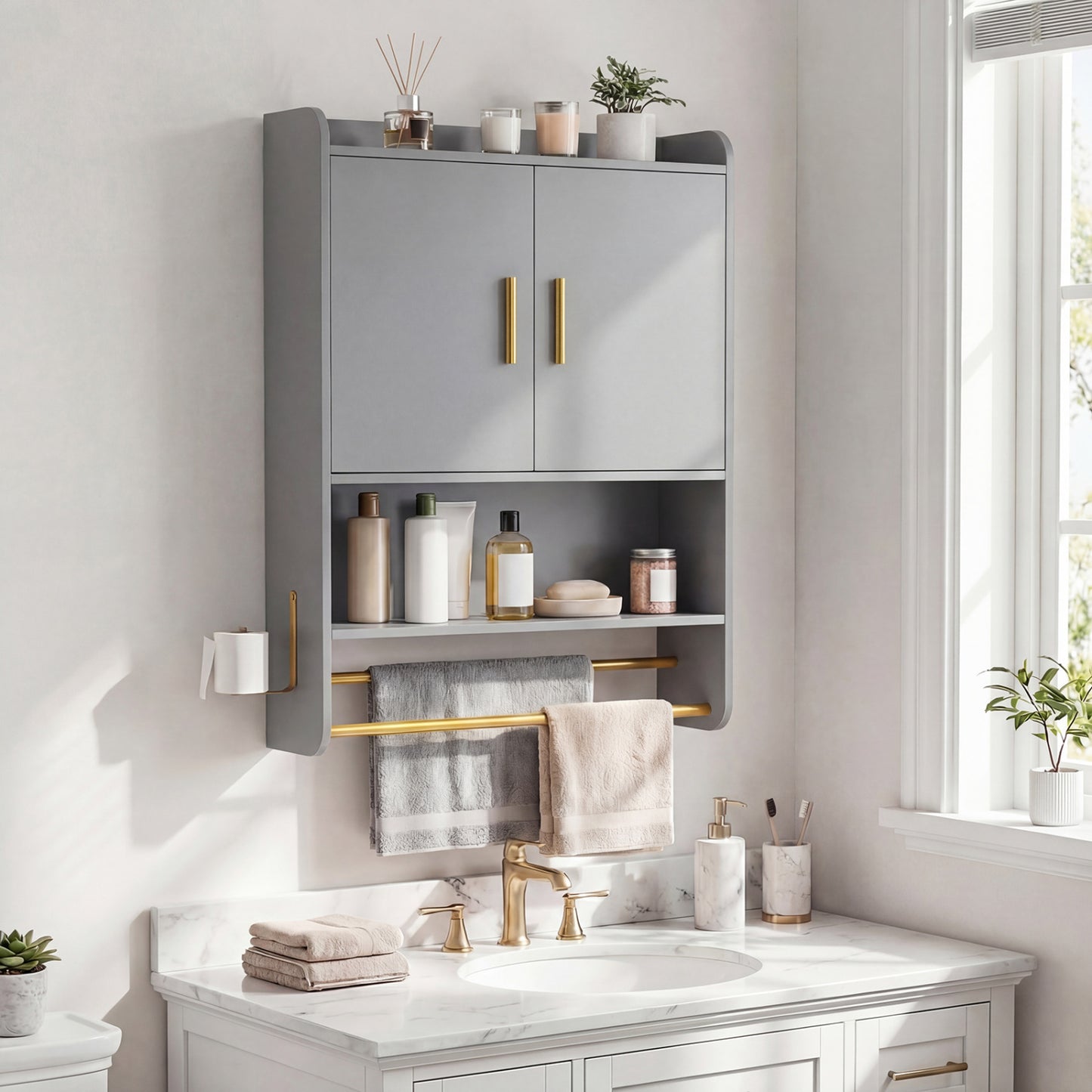 Wall Mounted Medicine Cabinet with Towel Bars, Grey Wall Cabinets at Gallery Canada