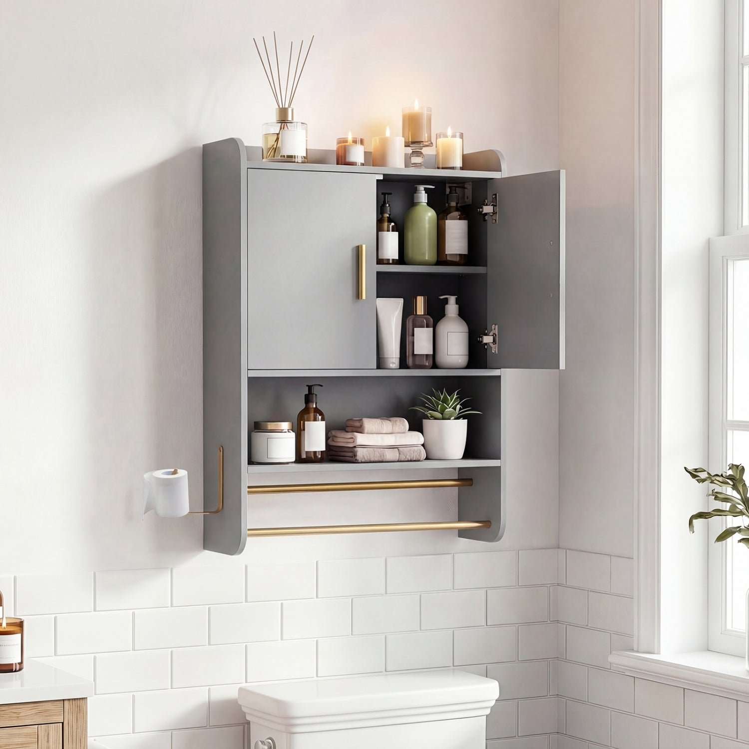 Wall Mounted Medicine Cabinet with Towel Bars, Grey Wall Cabinets at Gallery Canada
