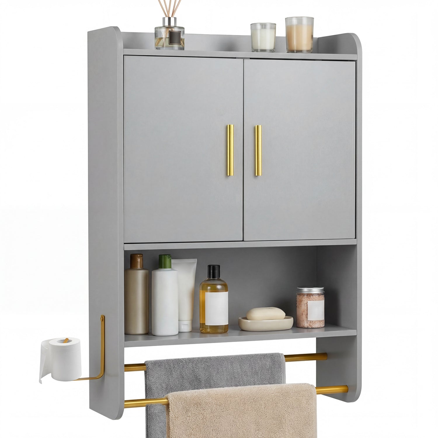 Wall Mounted Medicine Cabinet with Towel Bars, Grey Wall Cabinets at Gallery Canada