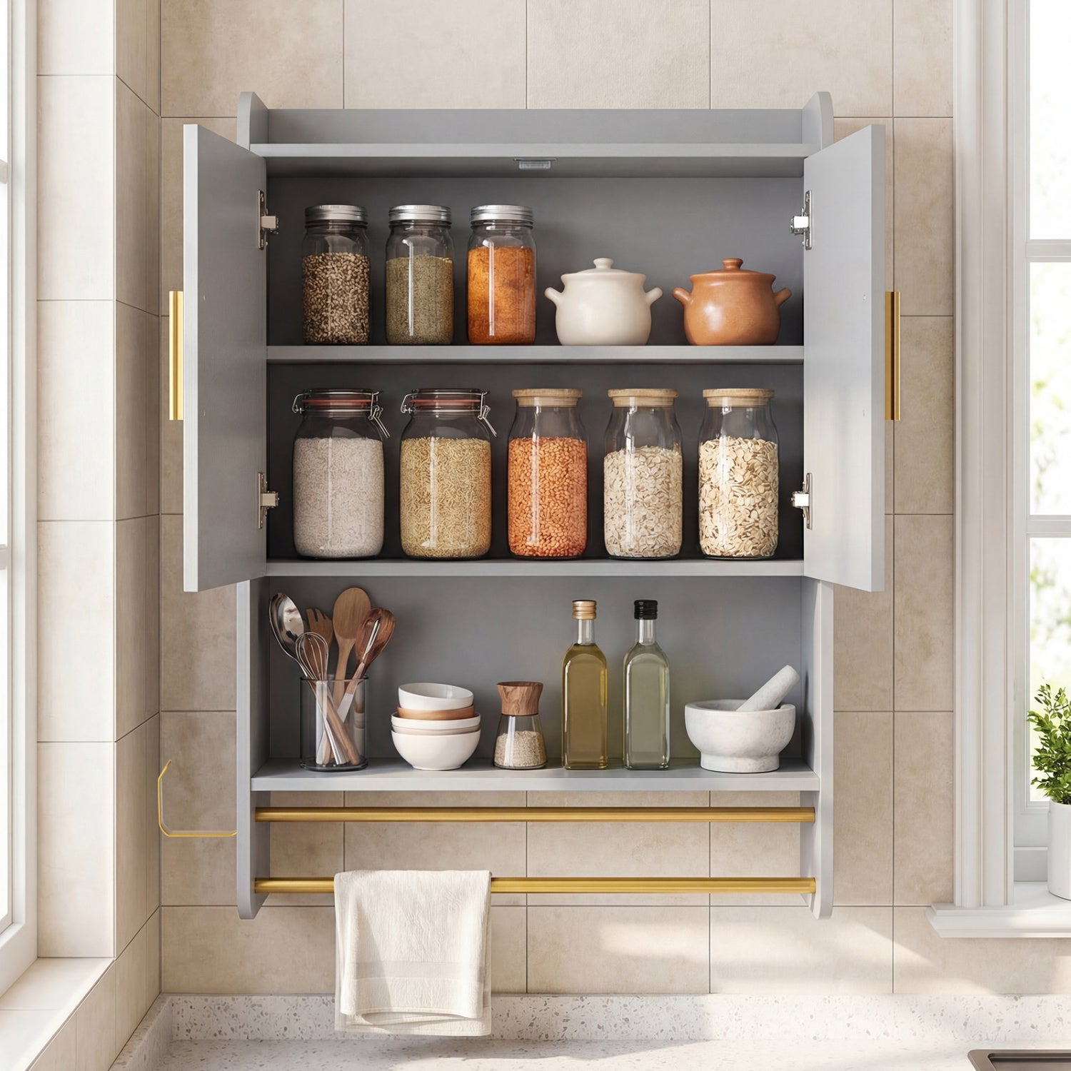 Wall Mounted Medicine Cabinet with Towel Bars, Grey Wall Cabinets at Gallery Canada