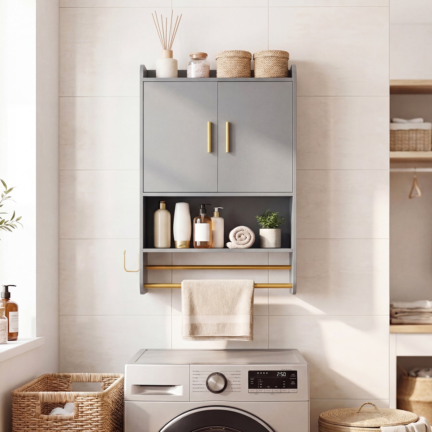 Wall Mounted Medicine Cabinet with Towel Bars, Grey Wall Cabinets at Gallery Canada