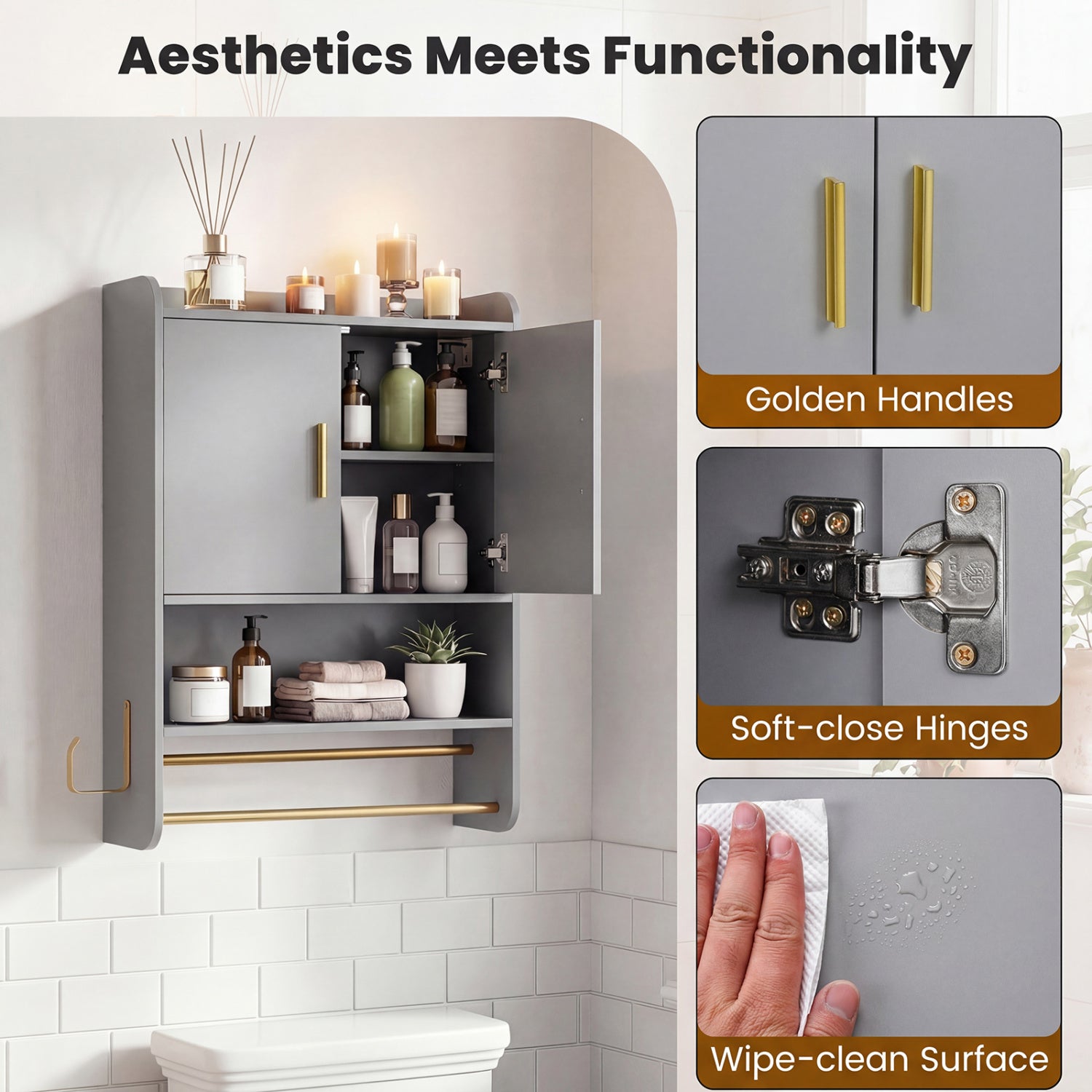 Wall Mounted Medicine Cabinet with Towel Bars, Grey Wall Cabinets at Gallery Canada