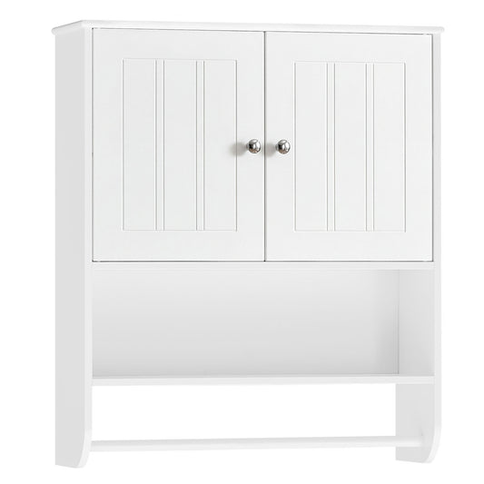 Armoire murale de salle de bain avec porte-serviettes, étagère réglable, blanc