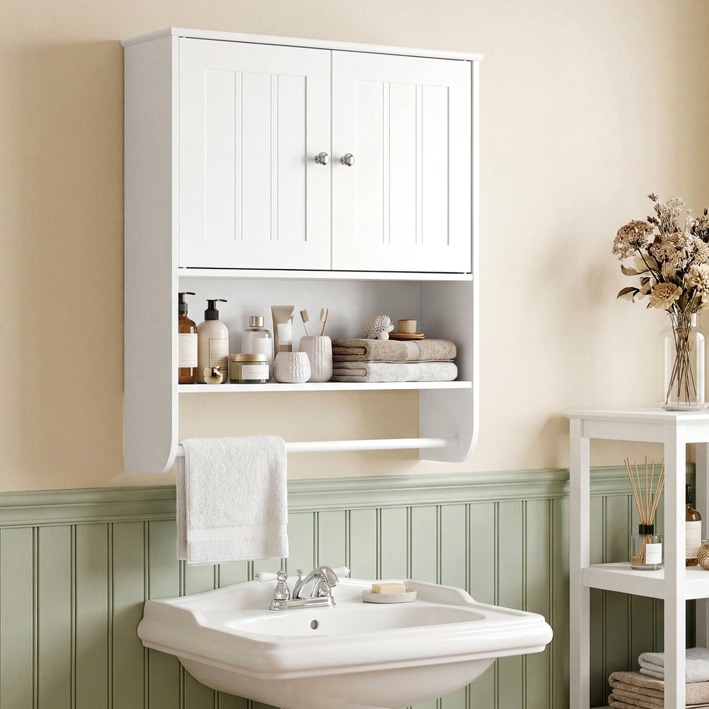 Bathroom Wall Cabinet With Towel Bar, Adjustable Shelf, White Wall Cabinets at Gallery Canada