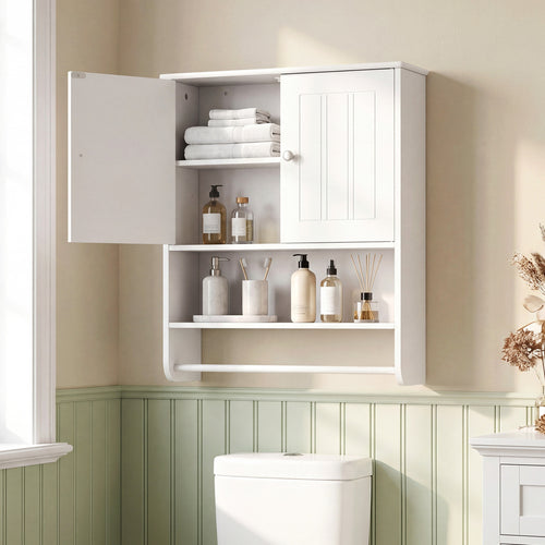 Bathroom Wall Cabinet With Towel Bar, Adjustable Shelf, White