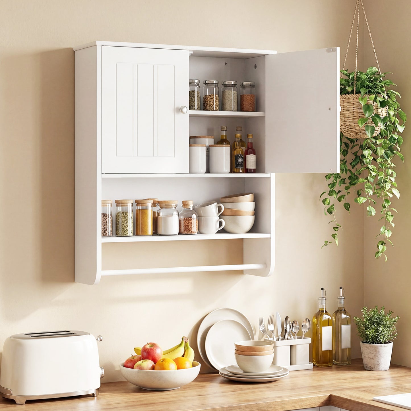 Bathroom Wall Cabinet With Towel Bar, Adjustable Shelf, White Wall Cabinets at Gallery Canada
