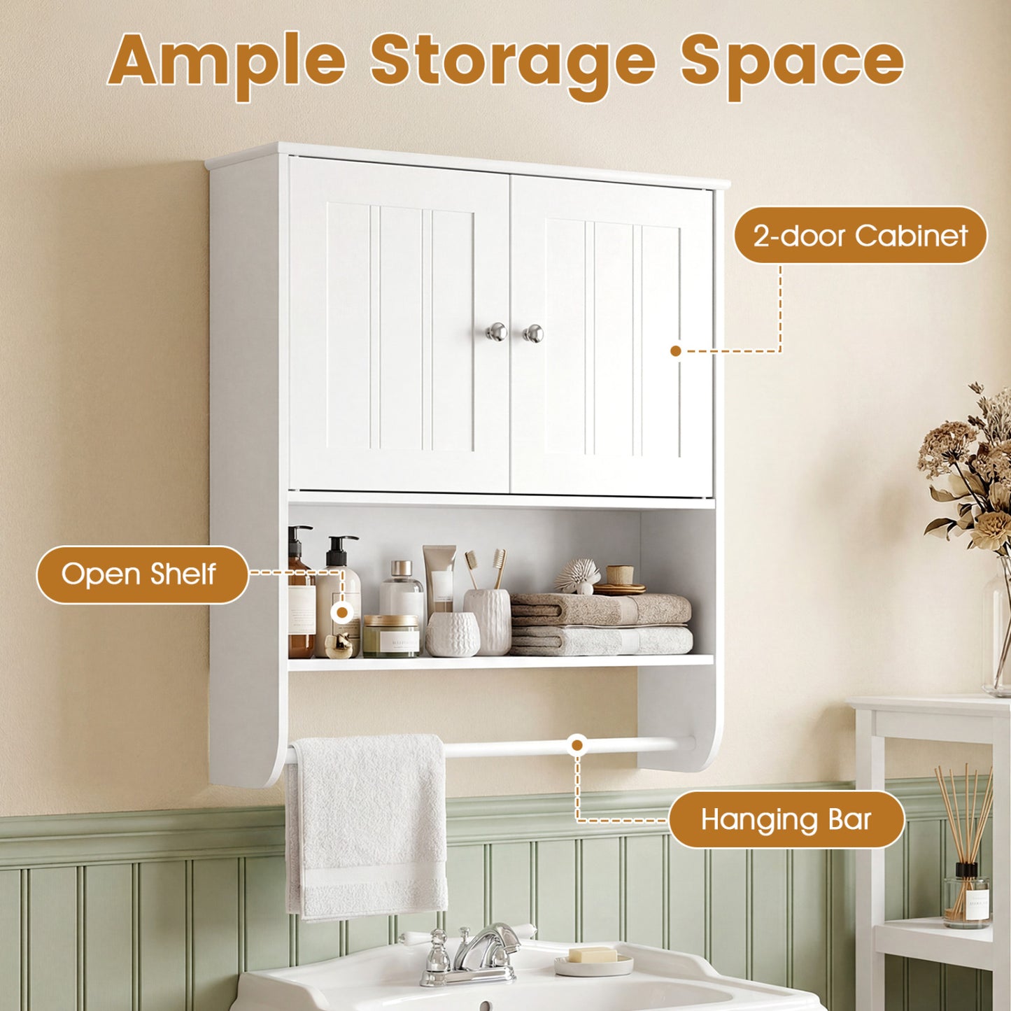 Bathroom Wall Cabinet With Towel Bar, Adjustable Shelf, White Wall Cabinets at Gallery Canada