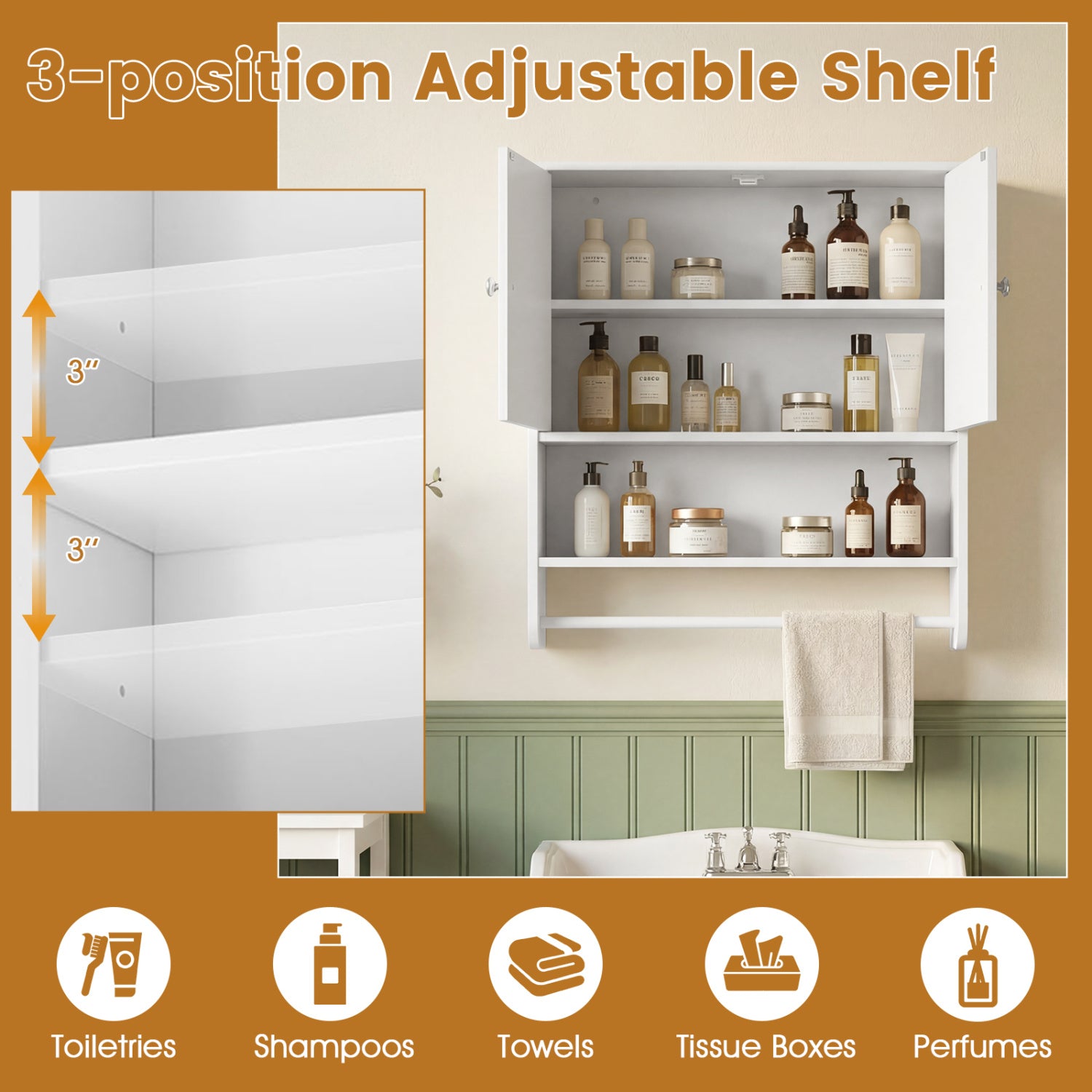 Bathroom Wall Cabinet With Towel Bar, Adjustable Shelf, White Wall Cabinets at Gallery Canada