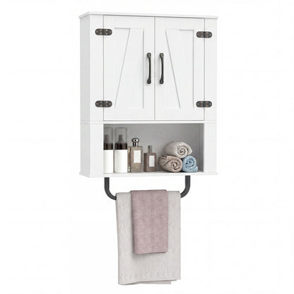 Bathroom Wall Cabinet with 2 Barn Doors and Towel Bar and 3-Tier Wooden Storage, White Wall Cabinets White at Gallery Canada