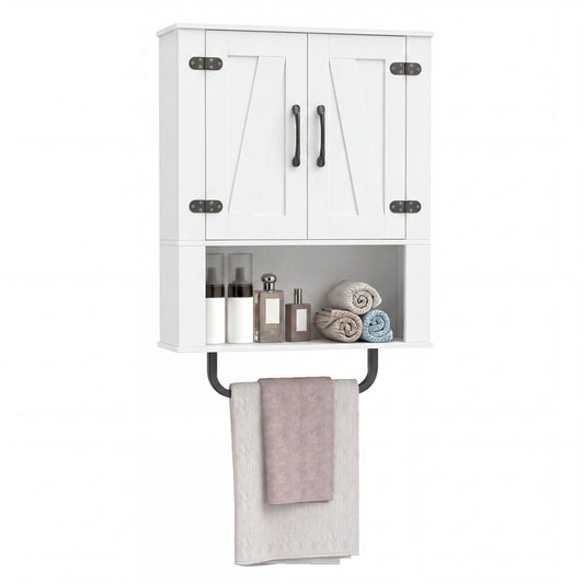 Bathroom Wall Cabinet with 2 Barn Doors and Towel Bar and 3-Tier Wooden Storage, White Wall Cabinets White at Gallery Canada