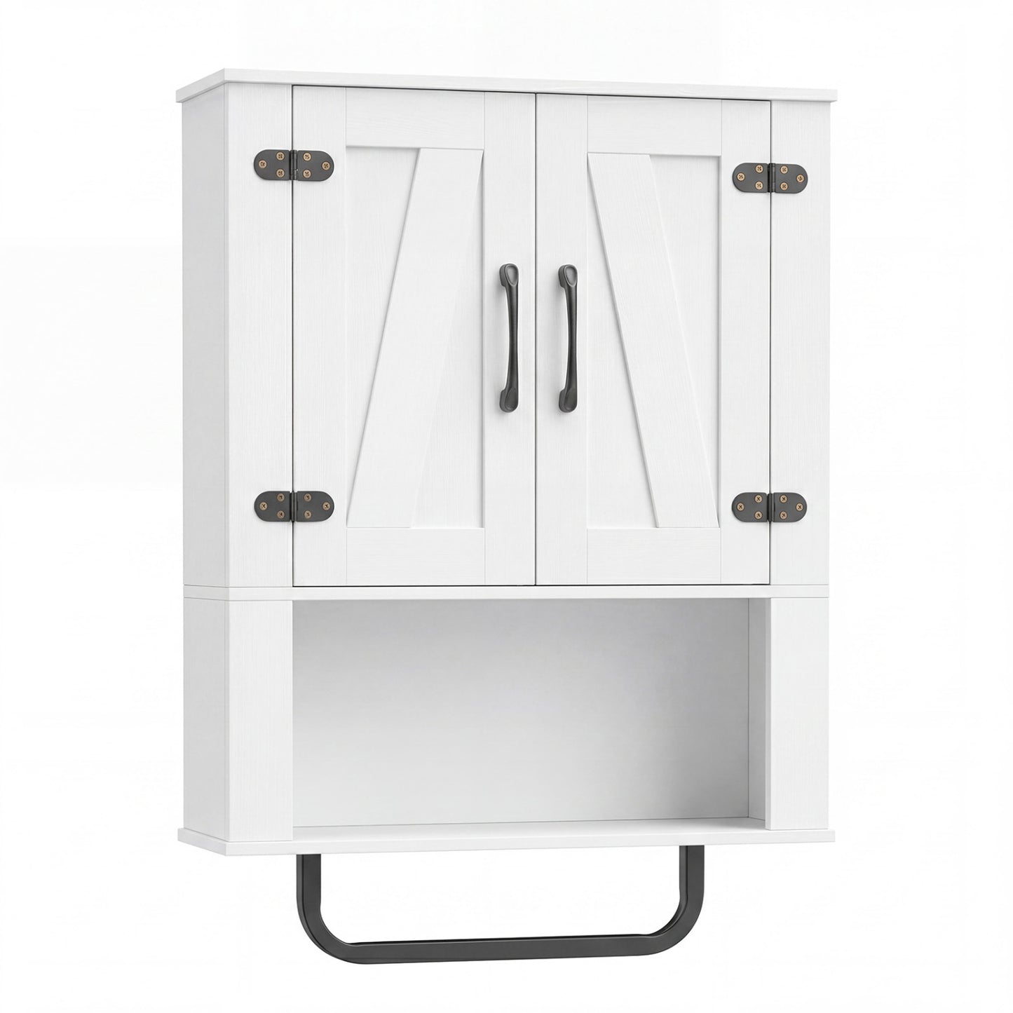 Bathroom Wall Cabinet with 2 Barn Doors and Towel Bar and 3-Tier Wooden Storage, White Wall Cabinets at Gallery Canada