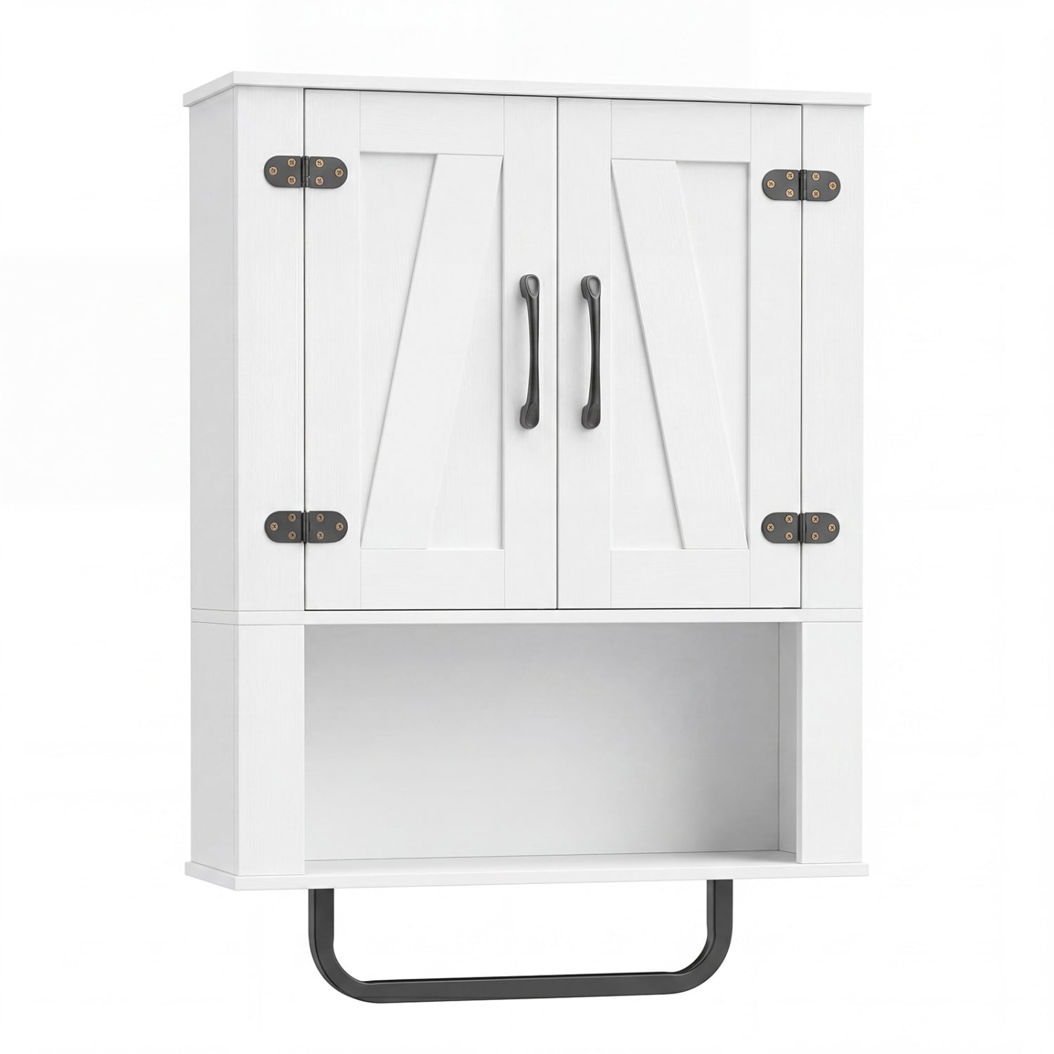 Bathroom Wall Cabinet with 2 Barn Doors and Towel Bar and 3-Tier Wooden Storage, White Wall Cabinets White at Gallery Canada