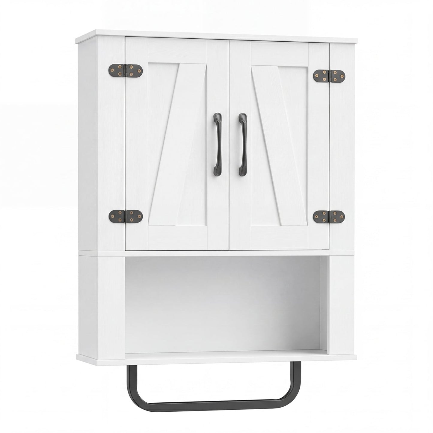 Bathroom Wall Cabinet with 2 Barn Doors and Towel Bar and 3-Tier Wooden Storage, White Wall Cabinets White at Gallery Canada