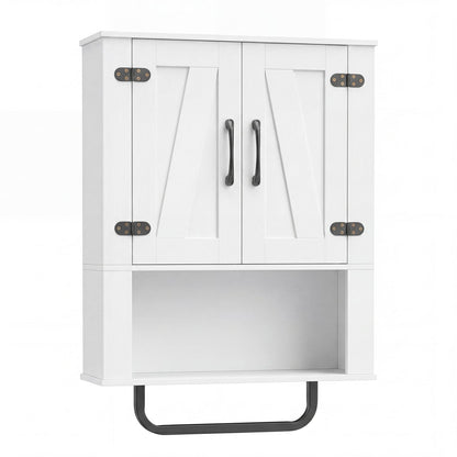 Bathroom Wall Cabinet with 2 Barn Doors and Towel Bar and 3-Tier Wooden Storage, White Wall Cabinets White at Gallery Canada