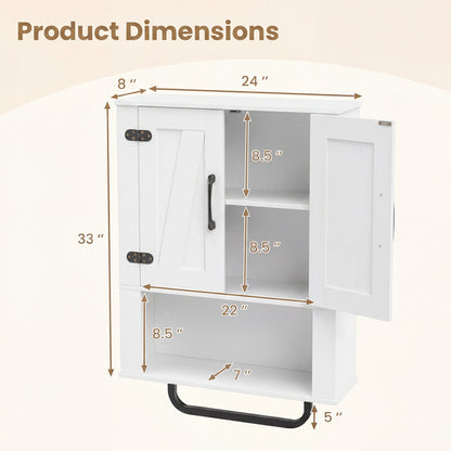 Bathroom Wall Cabinet with 2 Barn Doors and Towel Bar and 3-Tier Wooden Storage, White Wall Cabinets at Gallery Canada