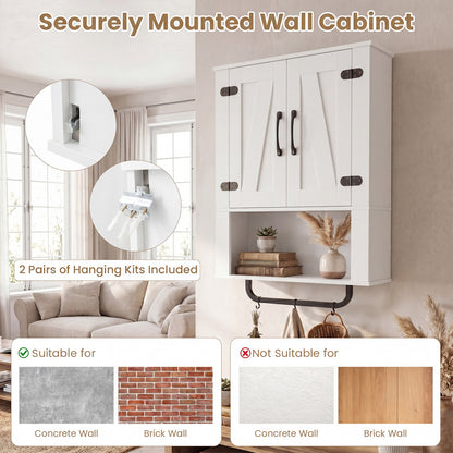 Bathroom Wall Cabinet with 2 Barn Doors and Towel Bar and 3-Tier Wooden Storage, White Wall Cabinets at Gallery Canada