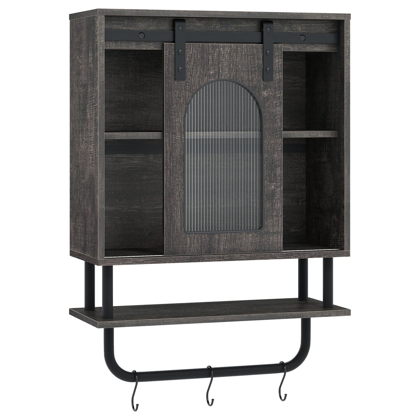 Bathroom Wall Cabinet, Sliding Barn Door, Metal Hanging Bar, 3 Hooks, Black Wall Cabinets at Gallery Canada