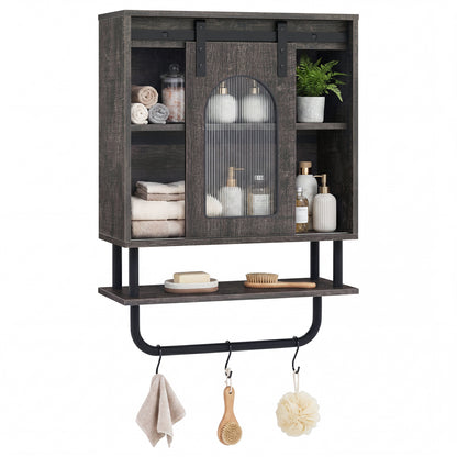 Bathroom Wall Cabinet, Sliding Barn Door, Metal Hanging Bar, 3 Hooks, Black Wall Cabinets at Gallery Canada