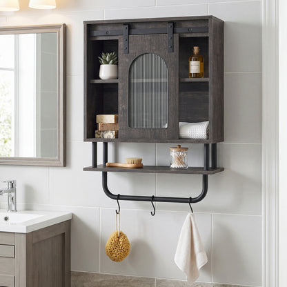 Bathroom Wall Cabinet, Sliding Barn Door, Metal Hanging Bar, 3 Hooks, Black Wall Cabinets at Gallery Canada