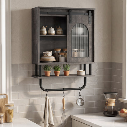 Bathroom Wall Cabinet, Sliding Barn Door, Metal Hanging Bar, 3 Hooks, Black Wall Cabinets at Gallery Canada