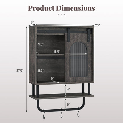 Bathroom Wall Cabinet, Sliding Barn Door, Metal Hanging Bar, 3 Hooks, Black Wall Cabinets at Gallery Canada