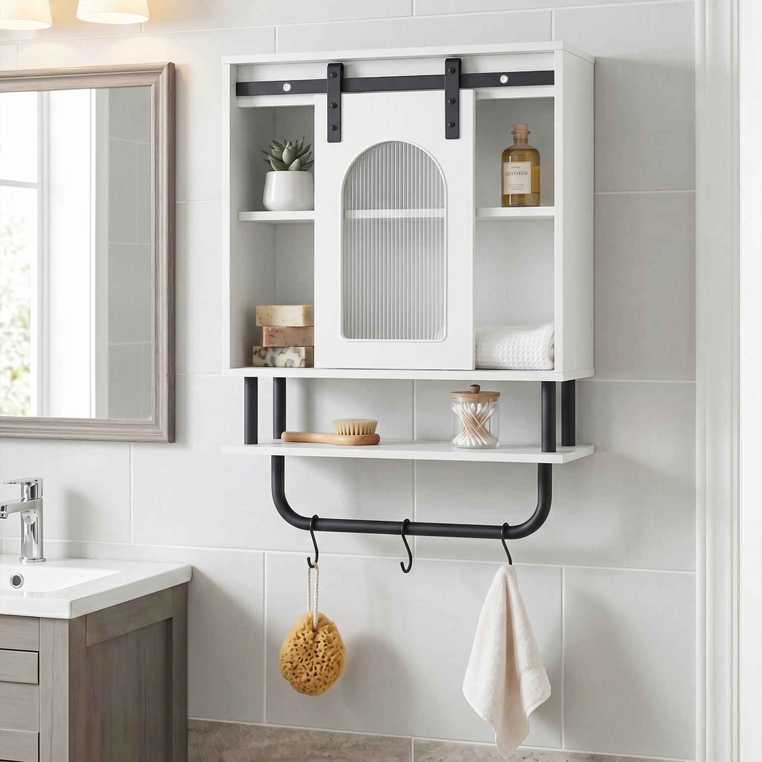 Bathroom Wall Cabinet, Sliding Barn Door, White Wall Cabinets at Gallery Canada