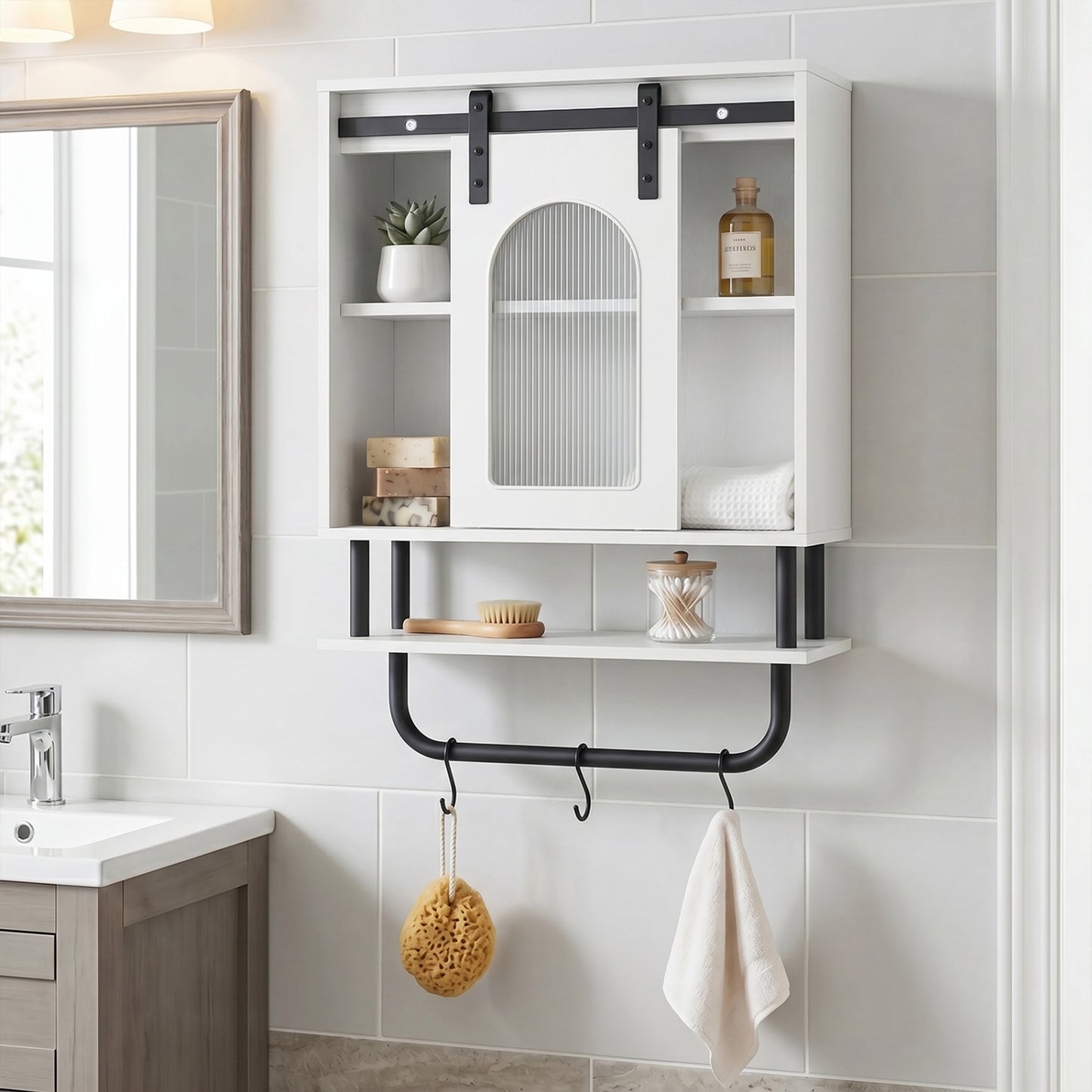 Bathroom Wall Cabinet, Sliding Barn Door, White Wall Cabinets at Gallery Canada