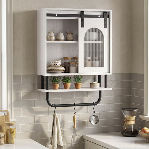 Bathroom Wall Cabinet, Sliding Barn Door, White