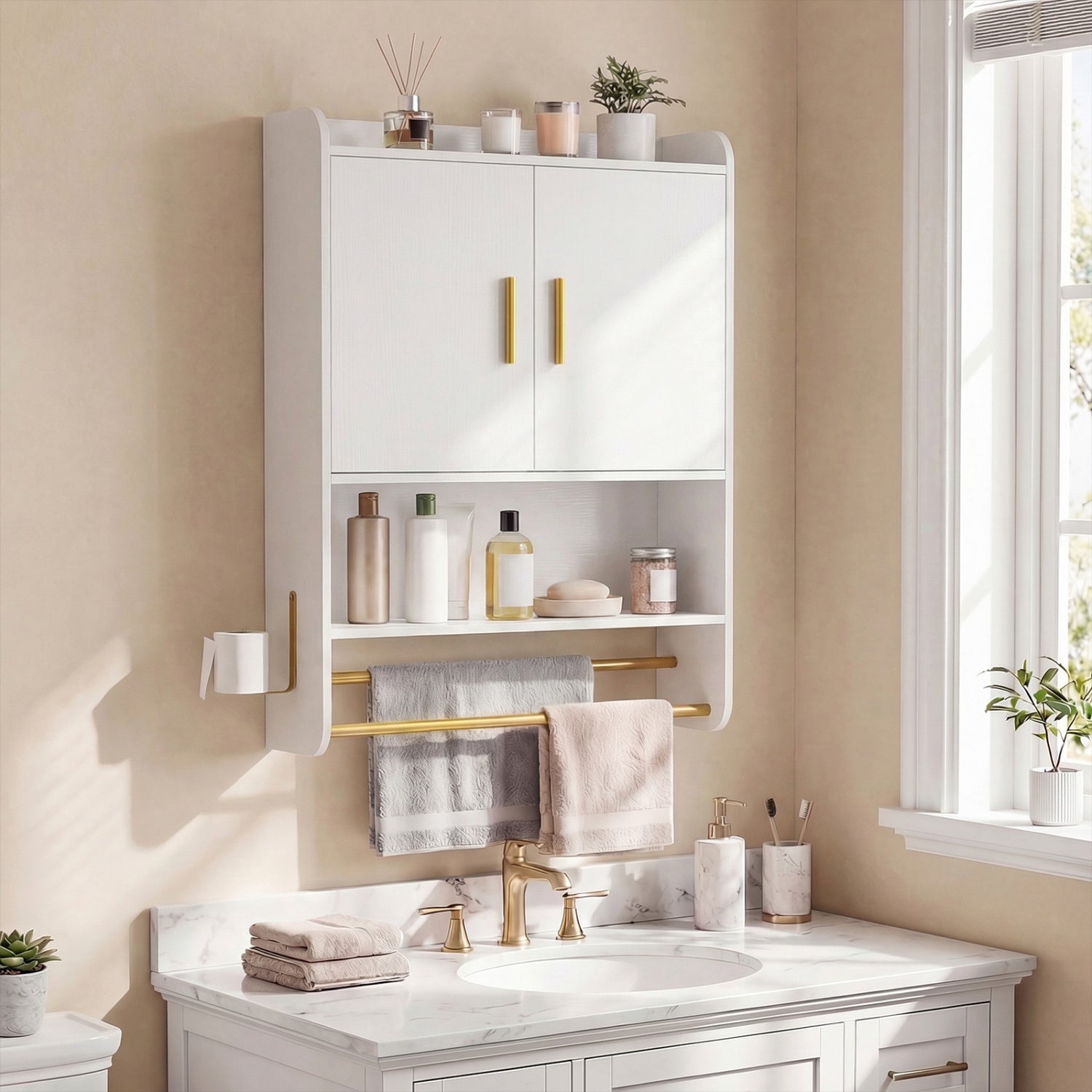 Bathroom Wall Cabinet Wall Mounted Medicine Cabinet with Towel Bars, White Wall Cabinets at Gallery Canada