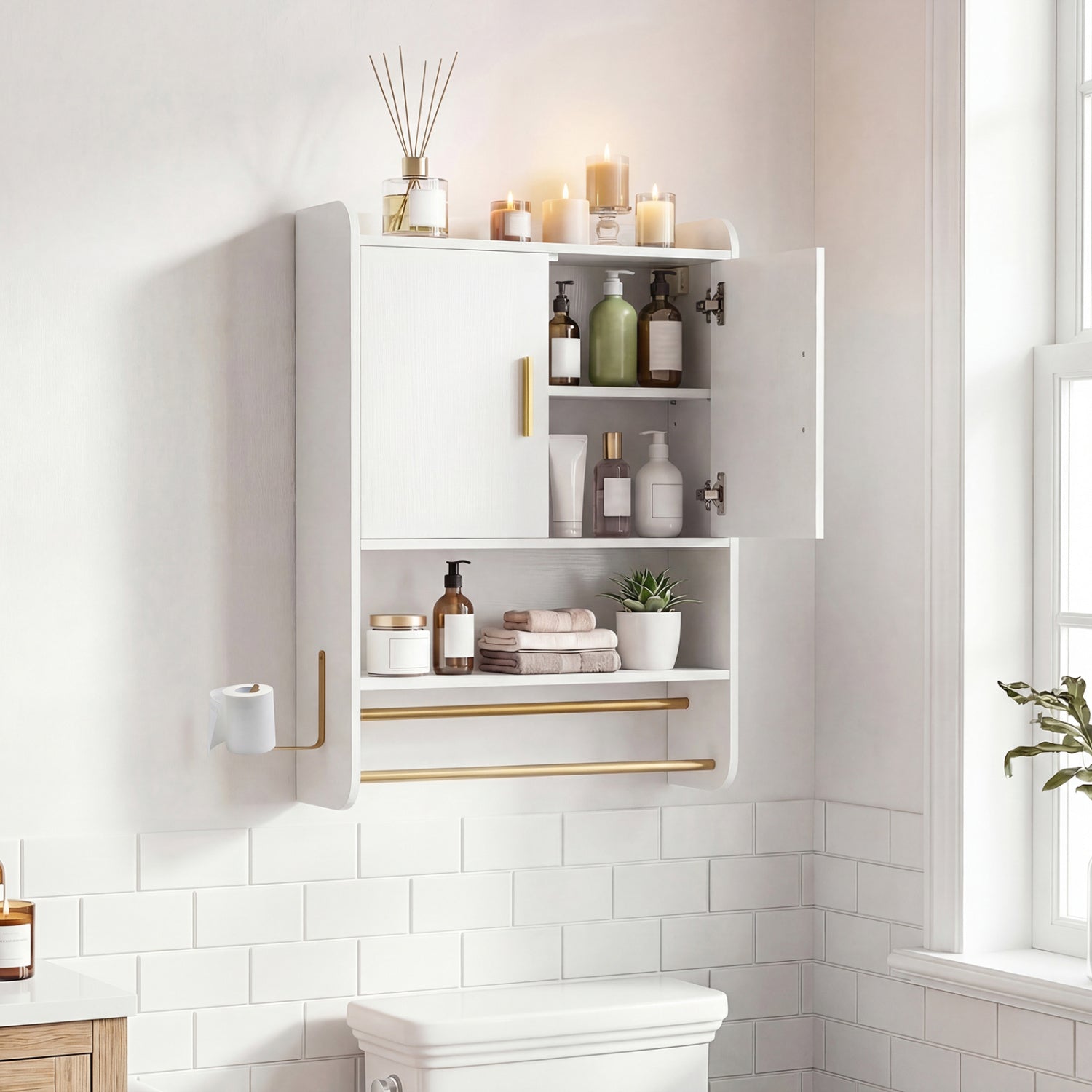Bathroom Wall Cabinet Wall Mounted Medicine Cabinet with Towel Bars, White Wall Cabinets at Gallery Canada