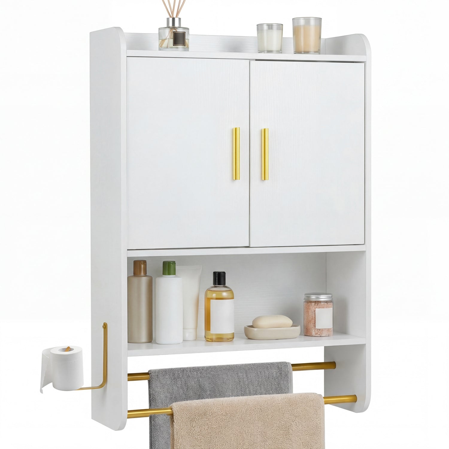 Bathroom Wall Cabinet Wall Mounted Medicine Cabinet with Towel Bars, White Wall Cabinets White at Gallery Canada