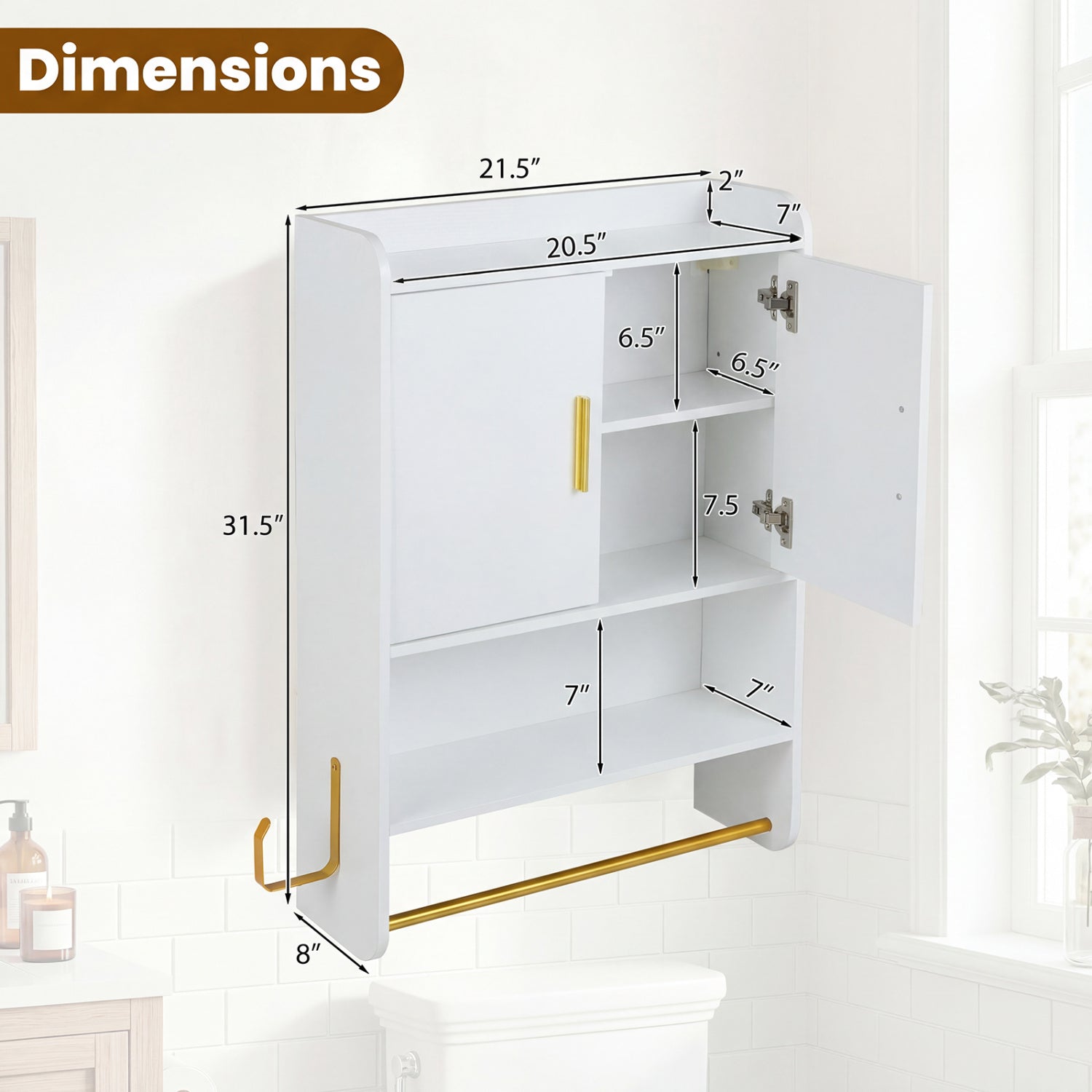 Bathroom Wall Cabinet Wall Mounted Medicine Cabinet with Towel Bars, White Wall Cabinets at Gallery Canada