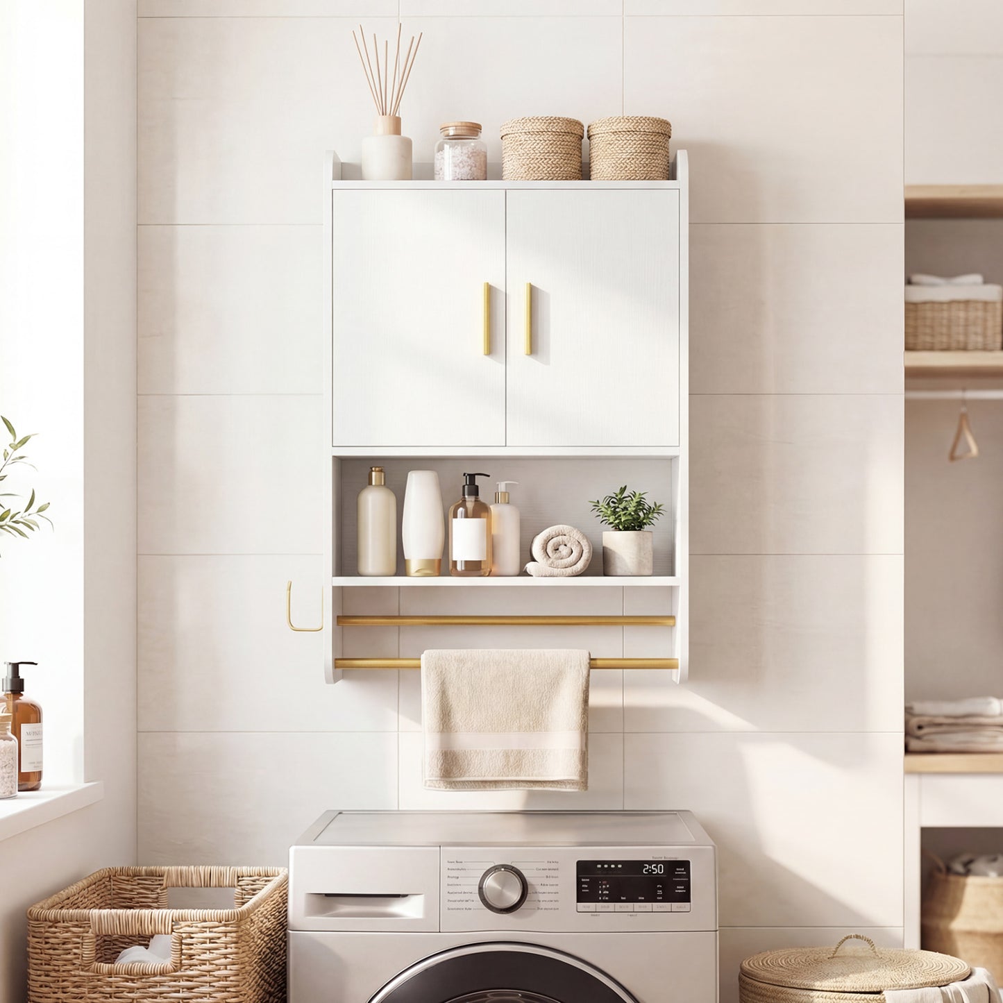 Bathroom Wall Cabinet Wall Mounted Medicine Cabinet with Towel Bars, White Wall Cabinets at Gallery Canada