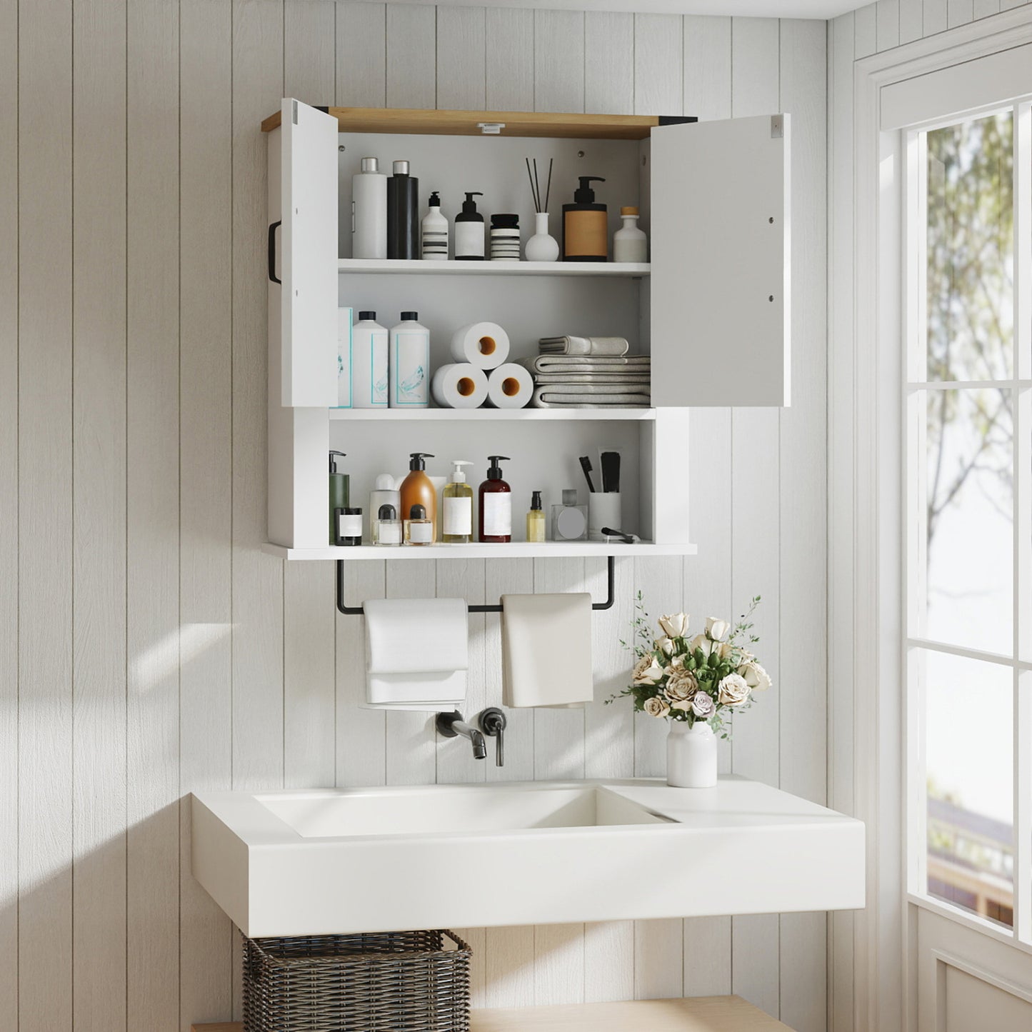 Bathroom Wall Cabinet with Towel Bar Farmhouse Medicine Cabinet, White Wall Cabinets at Gallery Canada