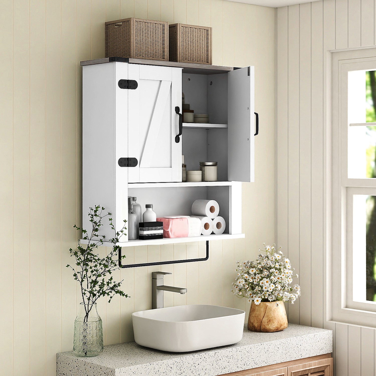 Bathroom Wall Cabinet with Towel Bar Farmhouse Medicine Cabinet, White Wall Cabinets at Gallery Canada
