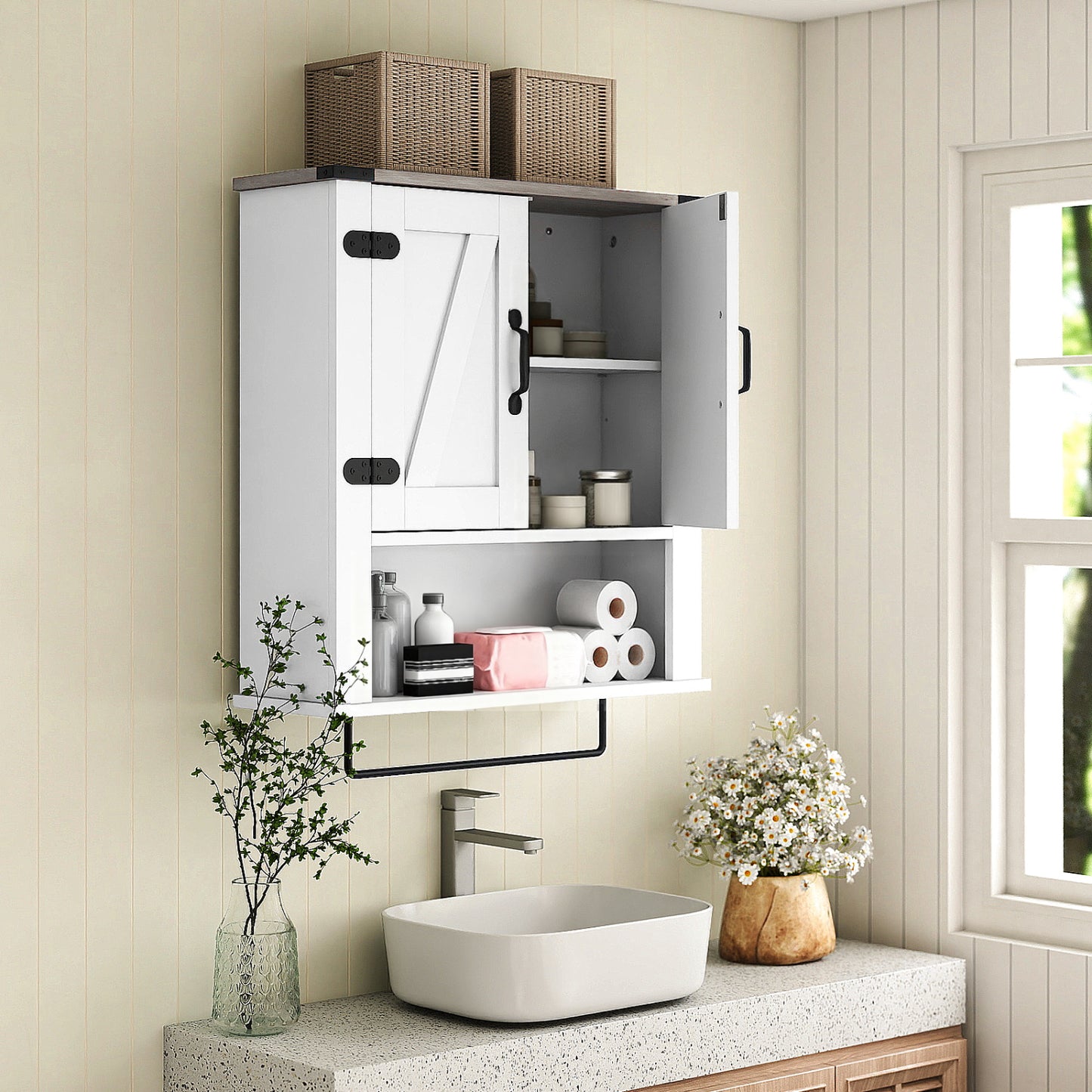 Bathroom Wall Cabinet with Towel Bar Farmhouse Medicine Cabinet, White Wall Cabinets at Gallery Canada