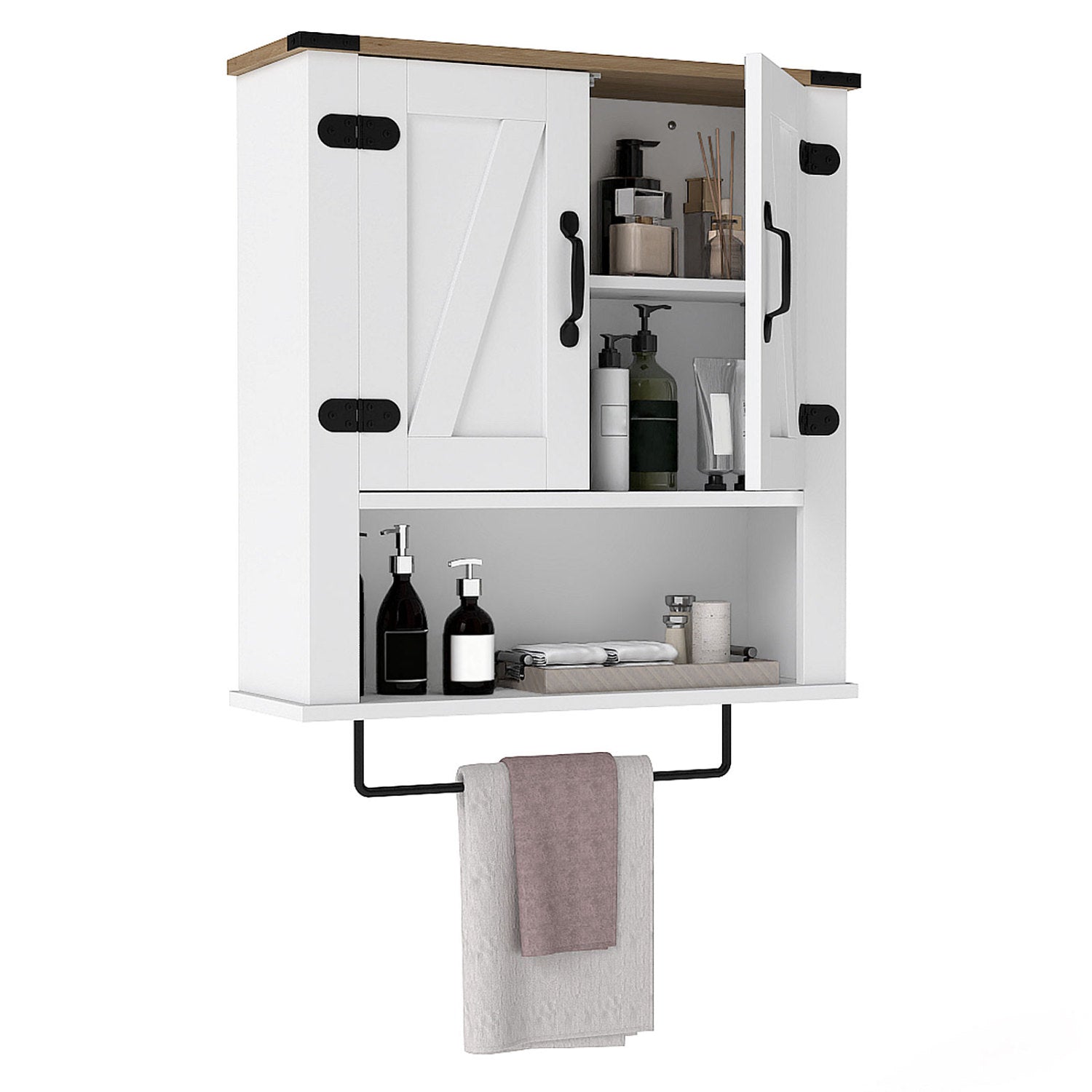 Bathroom Wall Cabinet with Towel Bar Farmhouse Medicine Cabinet, White Wall Cabinets White at Gallery Canada
