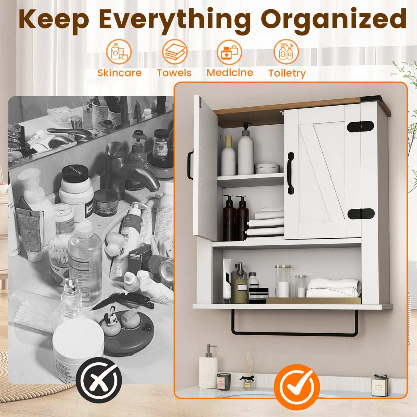 Bathroom Wall Cabinet with Towel Bar Farmhouse Medicine Cabinet, White Wall Cabinets at Gallery Canada
