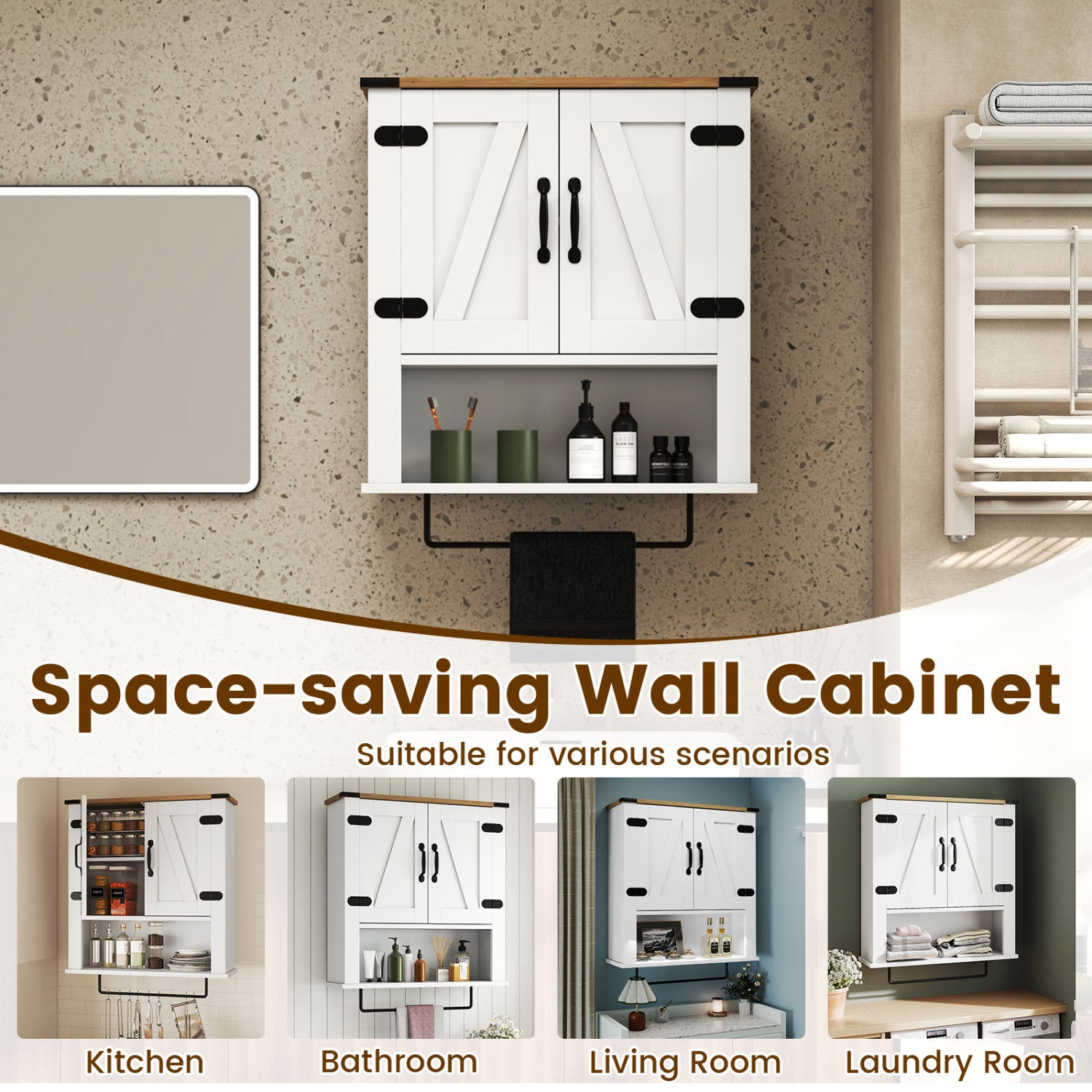 Bathroom Wall Cabinet with Towel Bar Farmhouse Medicine Cabinet, White Wall Cabinets at Gallery Canada