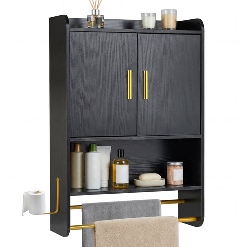 Bathroom Wall Cabinet With Towel Bars, Black