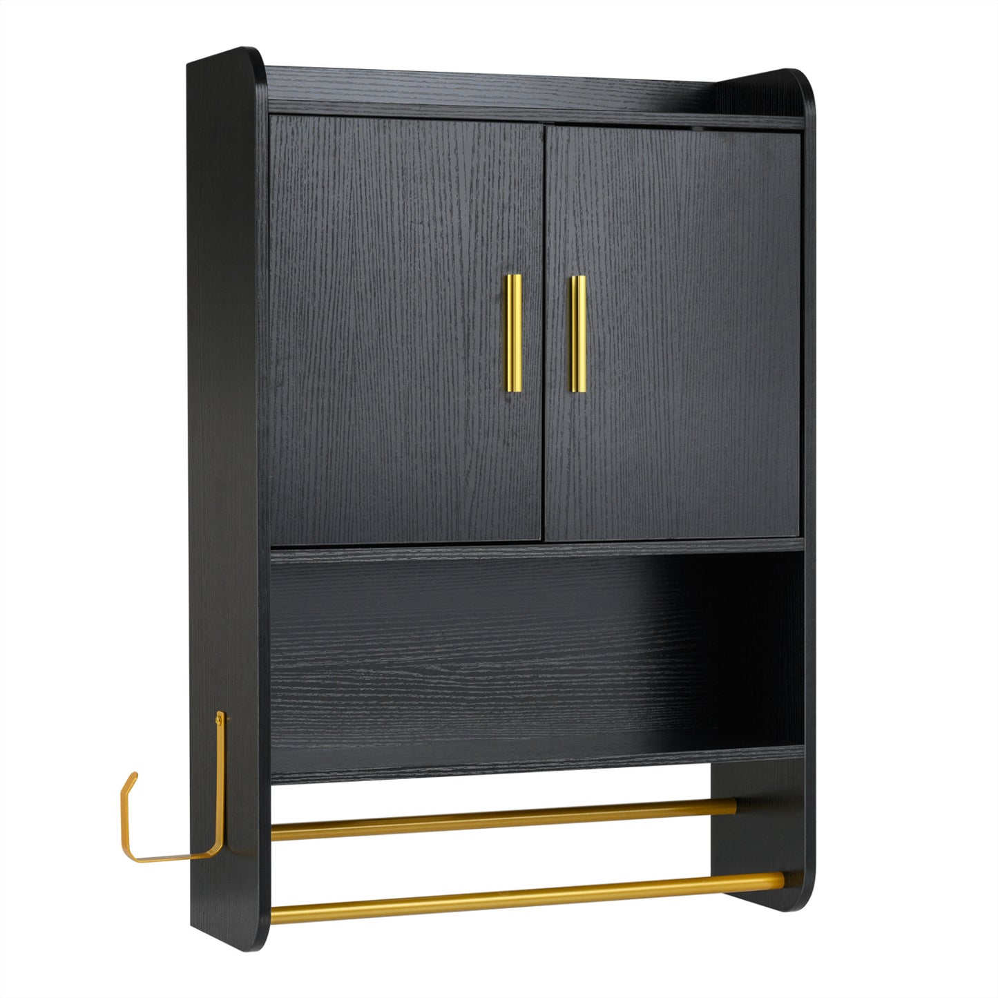 Bathroom Wall Cabinet With Towel Bars, Black
