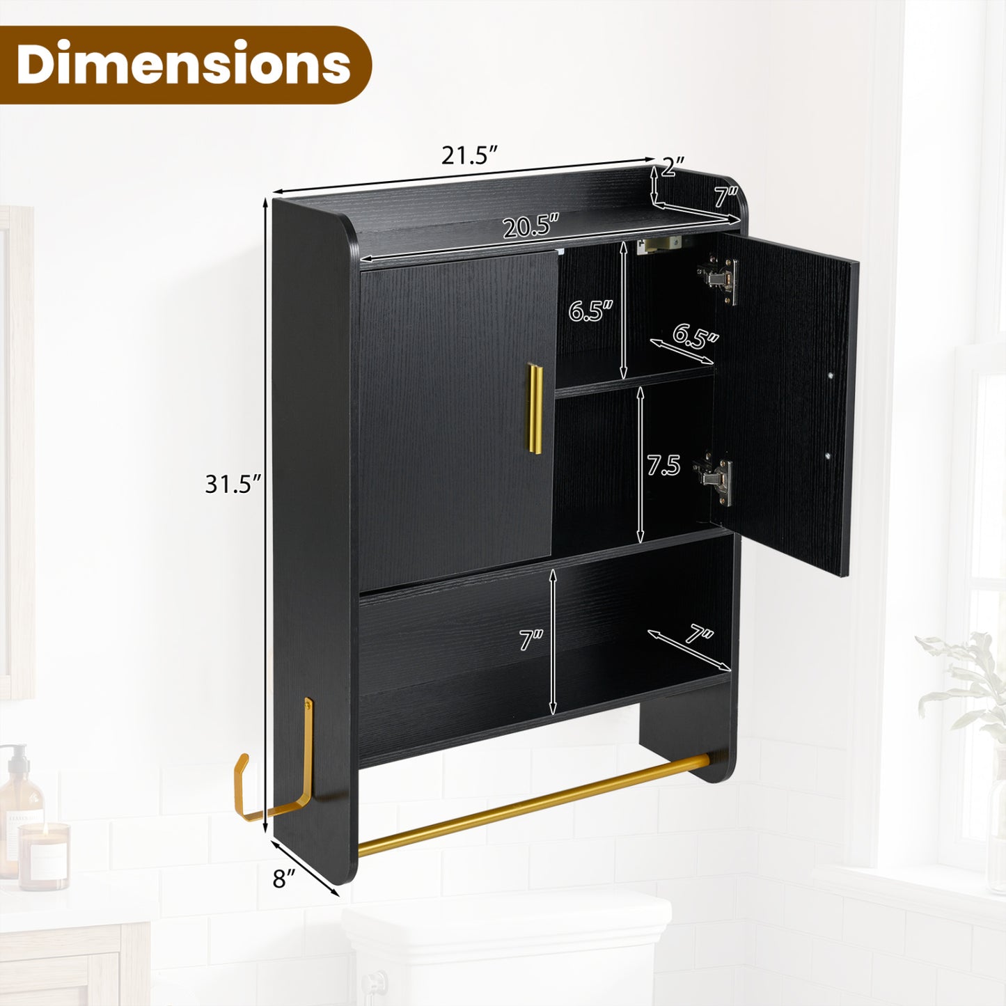 Bathroom Wall Cabinet With Towel Bars, Black