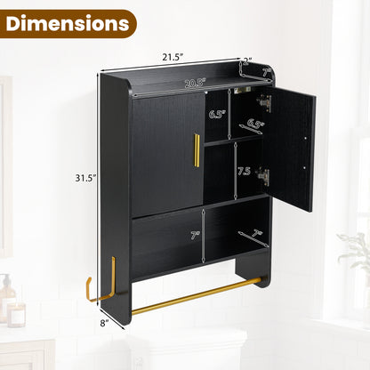Bathroom Wall Cabinet With Towel Bars, Black