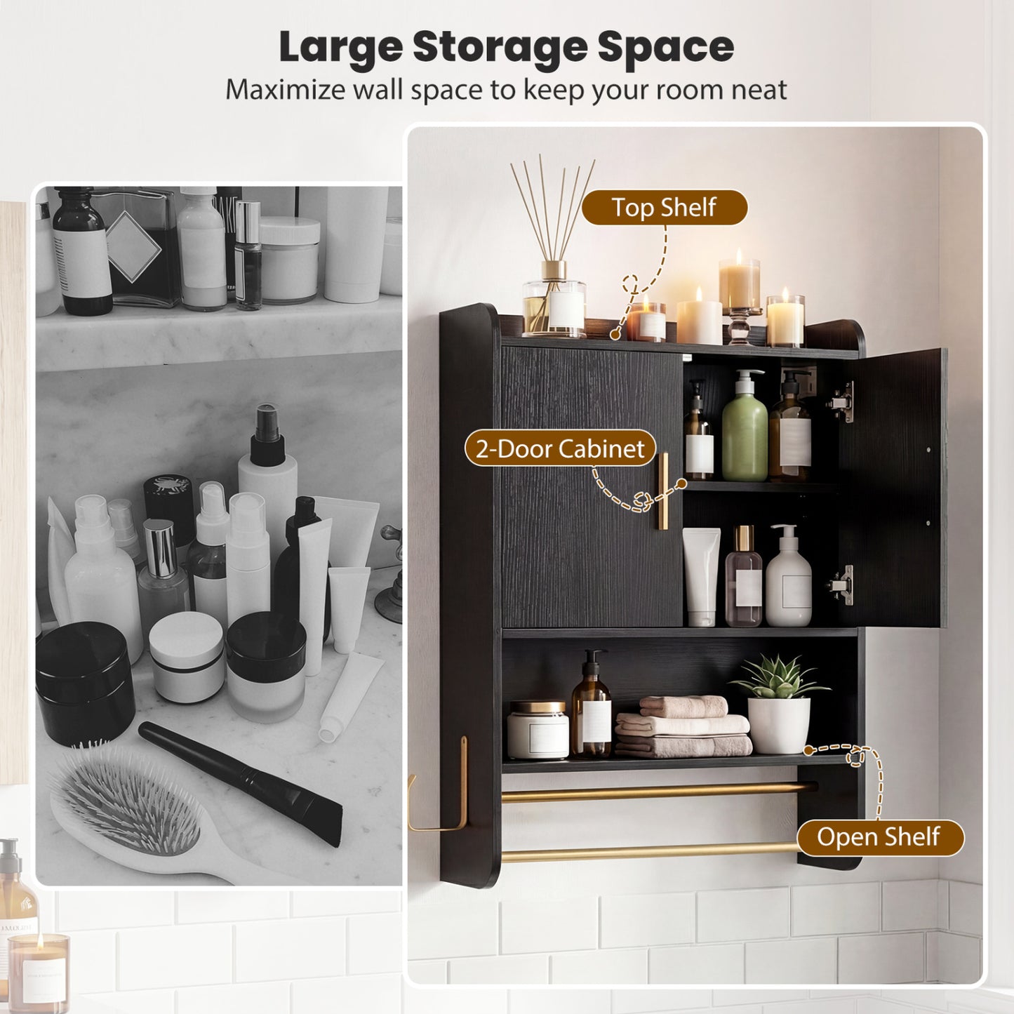 Bathroom Wall Cabinet With Towel Bars, Black