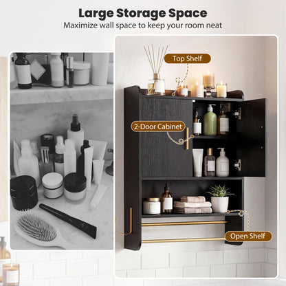 Bathroom Wall Cabinet With Towel Bars, Black