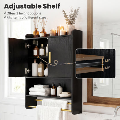 Bathroom Wall Cabinet With Towel Bars, Black