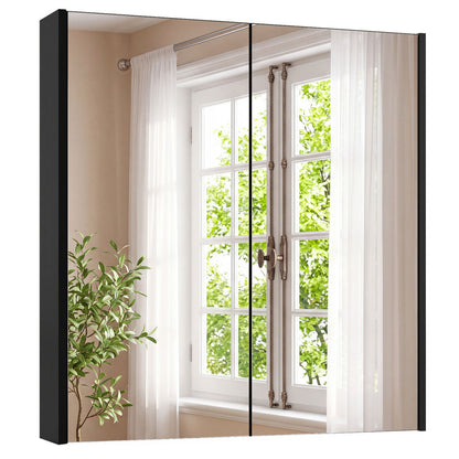 Bathroom Wall Cabinet, 2 Mirrored Doors, Black