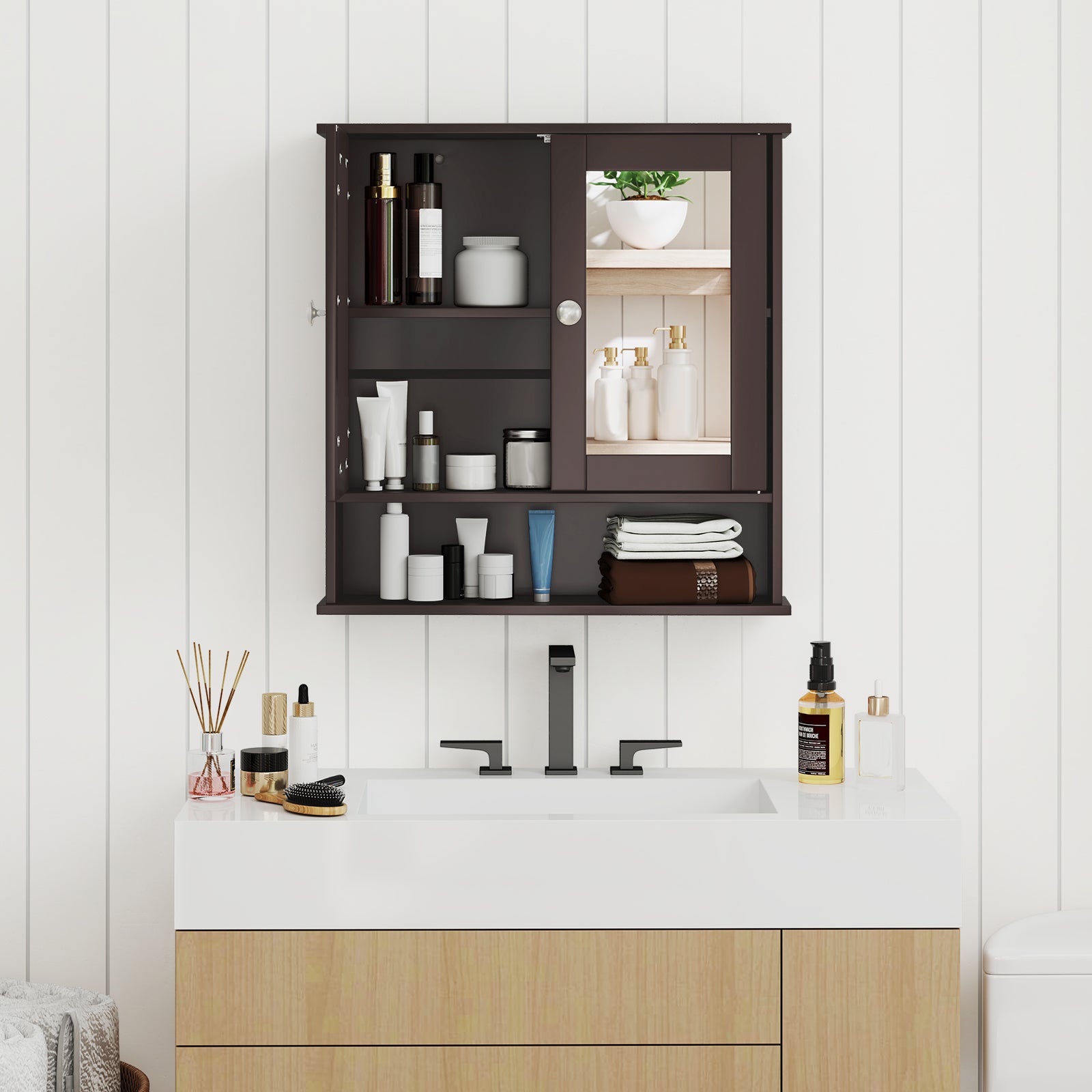 Wall Mount Mirror Cabinet, Brown Wall Cabinets at Gallery Canada