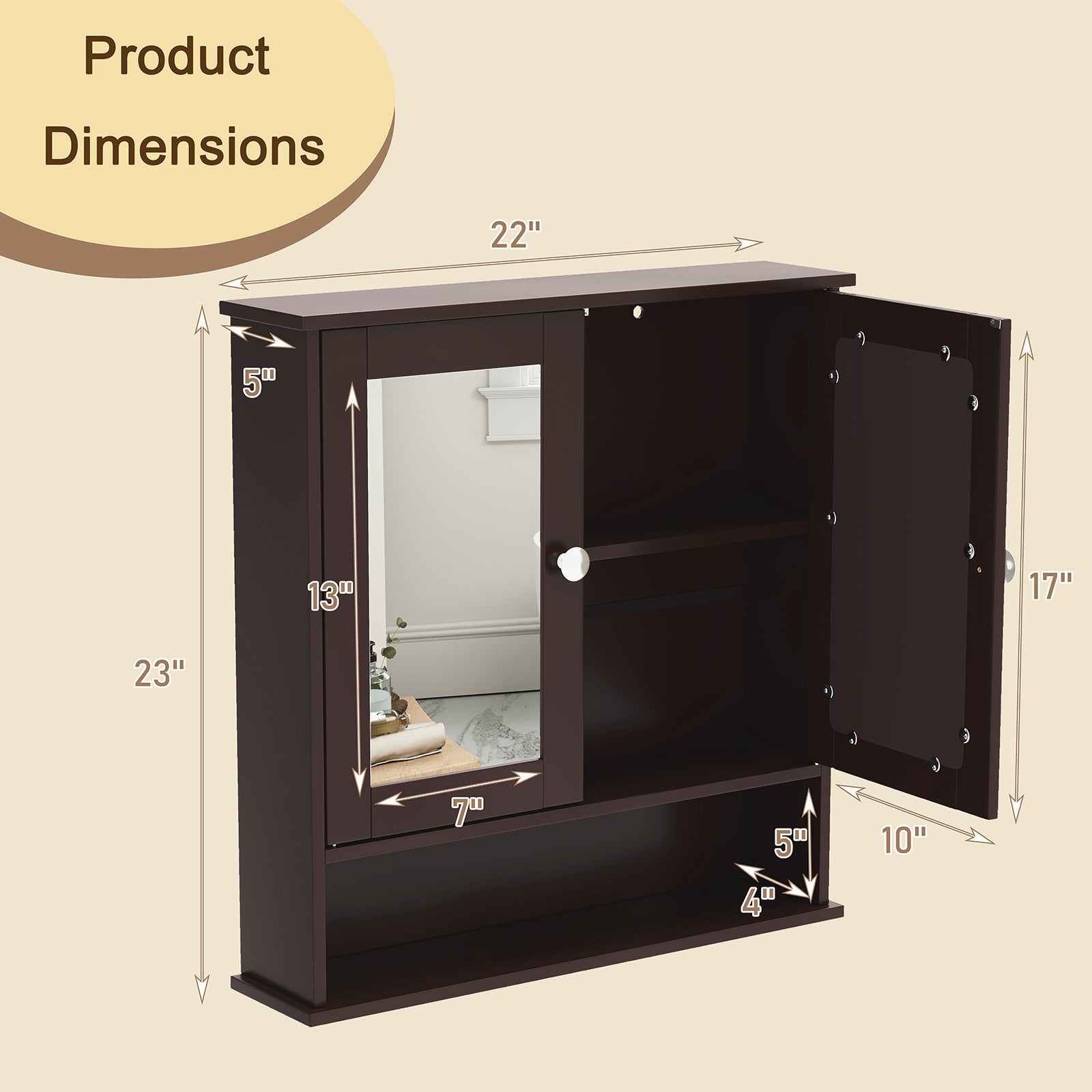 Wall Mount Mirror Cabinet, Brown Wall Cabinets at Gallery Canada