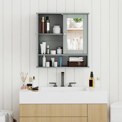 Wall Mount Mirror Cabinet, Gray
